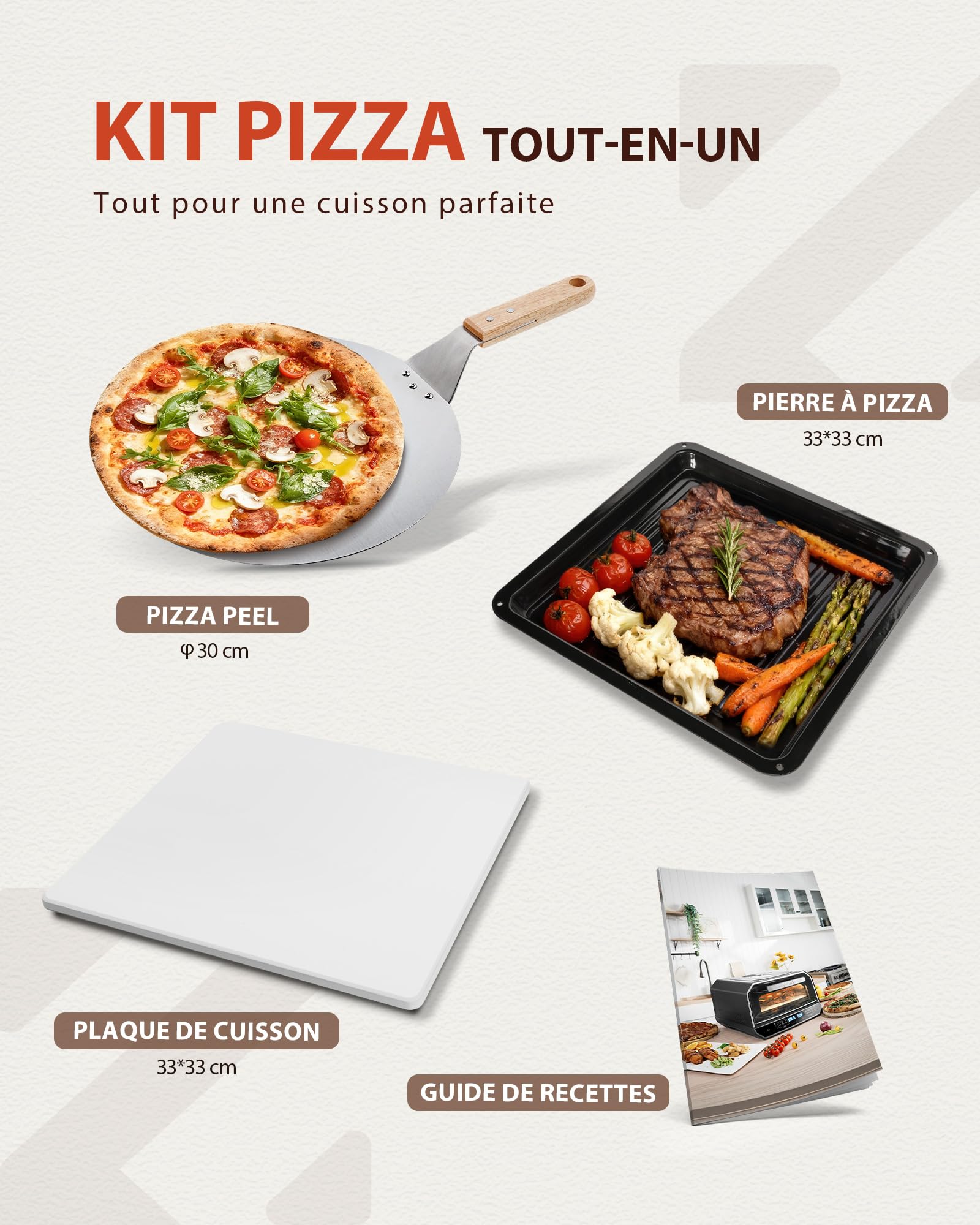 Electric Pizza Oven 842°F, Neapolitan Pizza in 90s, Double Window and Interior Lighting, 6 Pizza Programs and 6 Cooking Modes, Professional Mode, Stone, Scoop and Plate