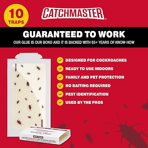 Miniatura 3 de Catchmaster Tablas de pegamento para trampas para cucarachas, 10 unidades, atrapa insectos, escorpión, araña, grillo y cucarachas para el hogar,
