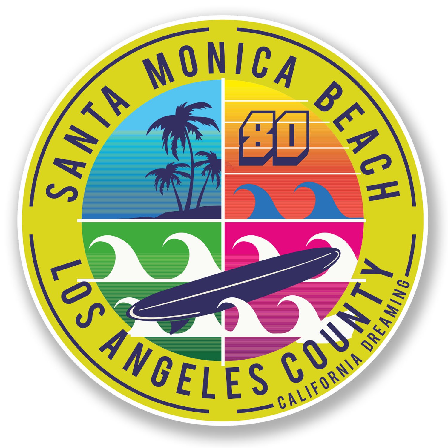 Destinationvinyl Multi 2 X 10Cm California Santa Monica Beach Vinyl Sticker Luggage Travel Surf #6715 (10Cm X 10Cm)