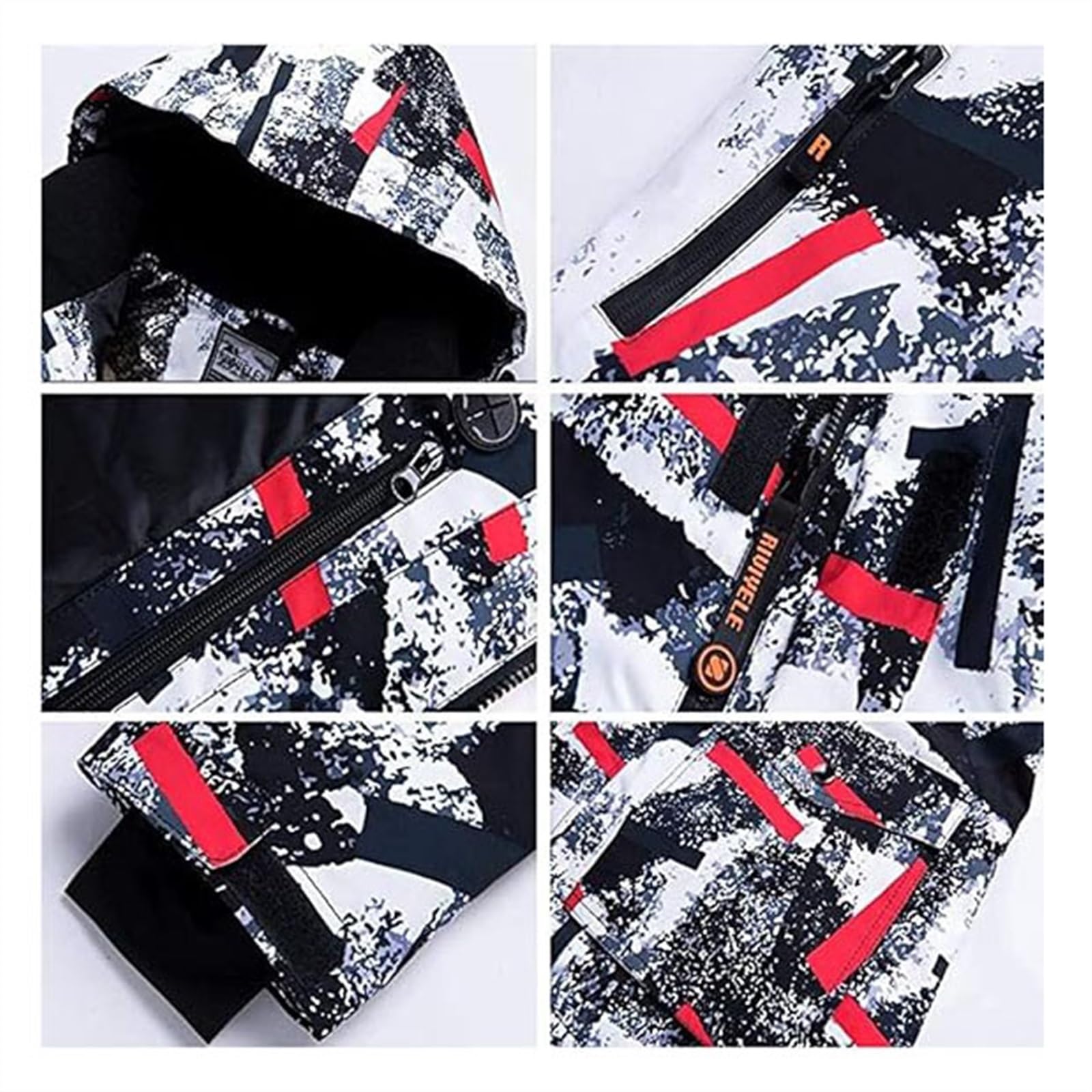 Completi Da Neve Da Uomo, Set Di Tute Da Sci Da Uomo Con Stampa Di Motivi A Strisce Alla Moda Con Cappuccio Resistenti All'usura Calde, Tuta Da Sci Impermeabile Antivento Ampia Moda