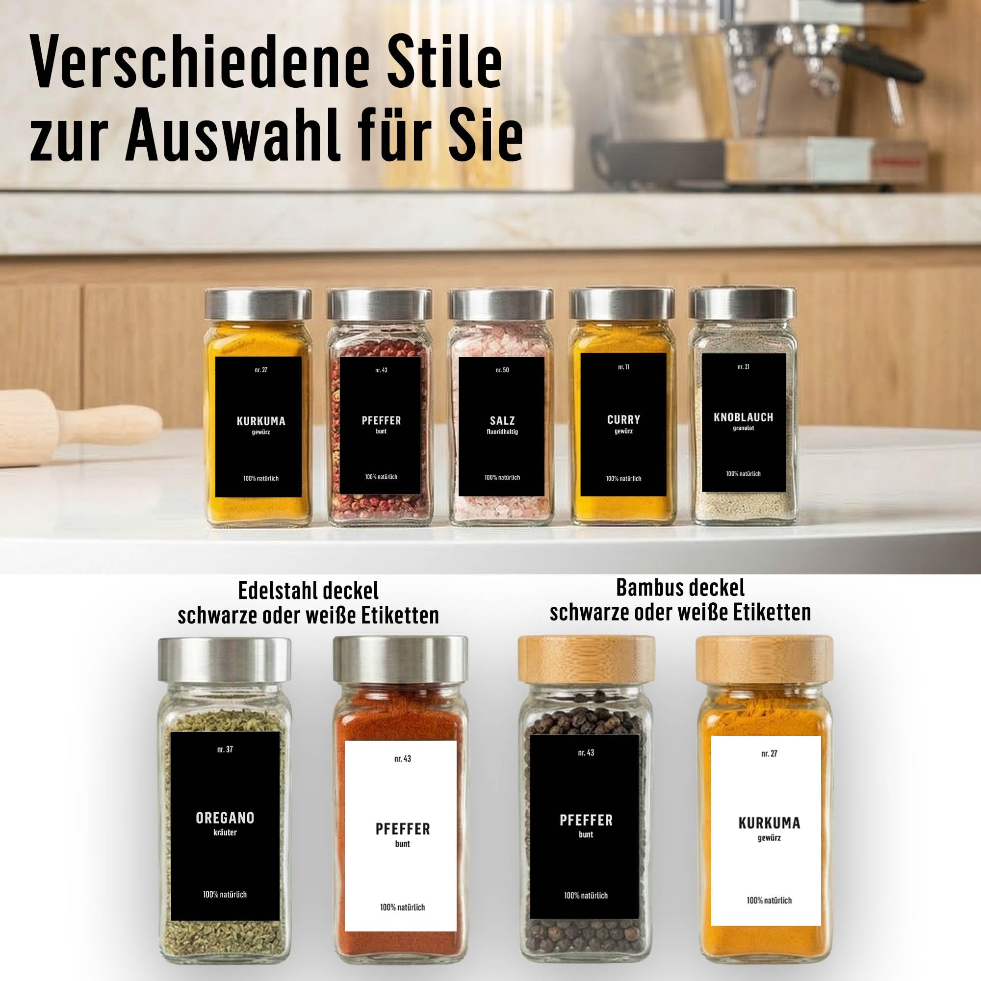 Deco haus® Gewürzgläser eckig luftdicht 24er Set [inkl. Etiketten & Streueinsatz] - Gewürzdosen Set Glas - Gewürzbehälter Spice Jars - Gewürze Aufbewahrung - Gewürz Organizer - Gewürzaufbewahrung