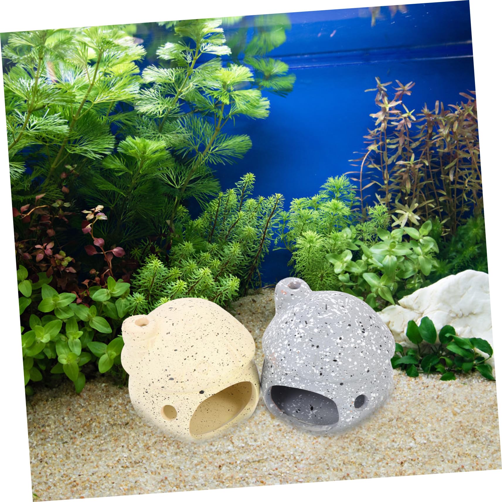 POPETPOP 3 Juegos Olla De Barro del Tanque De Peces Adornos Paisajismo Cueva De Peces Decoración Pecera Decoración De Pecera Peceras Olla De Barro De Pescado Cueva del Acuario 2 Piezas * 3