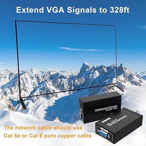 Miniatura 2 de VGA a través de Ethernet, extensor VGA Jaremite a Cat5e Cat6 Ethernet, receptor transmisor VGA (328 pies328.1 ft, remitente+receptor)