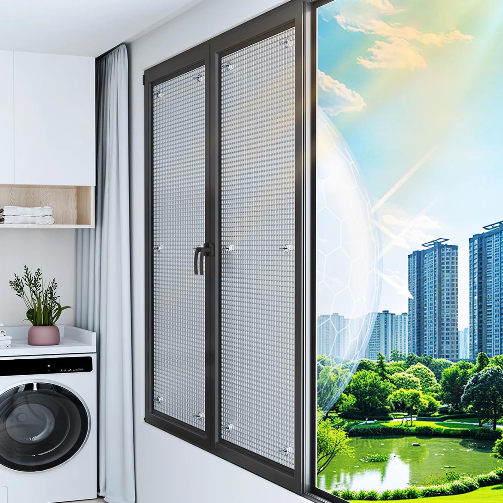 Waterproof Sun Protection Privacy Reflective Window Film,UV Block Heat Control Blackout Window Film,9mm Aluminum Foil Insulation Foil,for Office,Bathroom,Balcony,Bedroom (145x200cm)