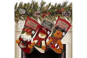 Sunnyglade Vintage Christmas Stockings 3PCS, 18 Inches Classic Designs, Santa Snowman Reindeer...