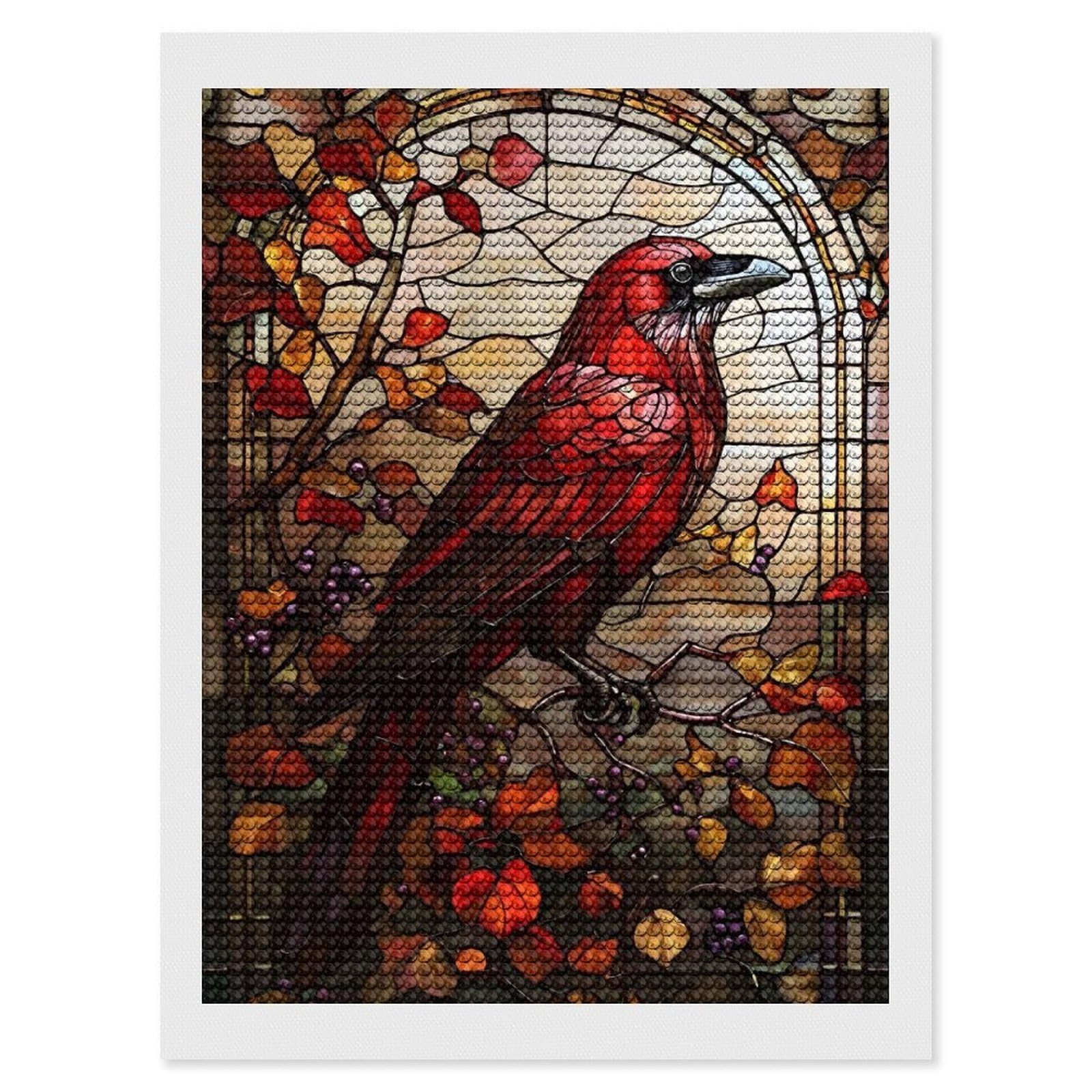 Junmoney Stained Glass Raven Full Drill Diamond Painting Kit 12"x16", Sparkling Round Gems, Decorate Your Room, Mindful Craft Activity