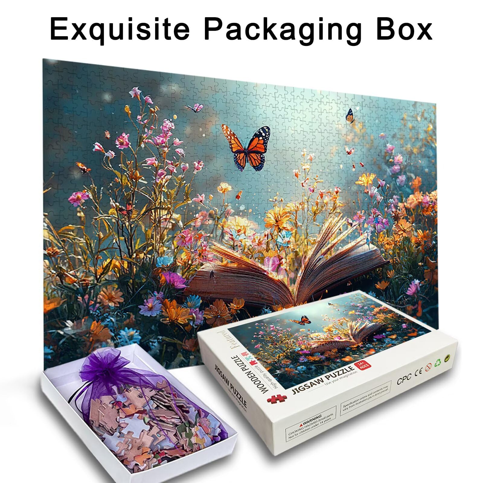 Puzzle 1500 sztuk Magiczna Książka, Kwiaty Drewniane Puzzle dla Dorosłych Puzzle Wykwintne Pudełko Do Pakowania, Gry Edukacyjne Dla Rodzin, Puzzle Do Dekoracji Domu, Prezent Kobiet, Prezent Mężczyzny