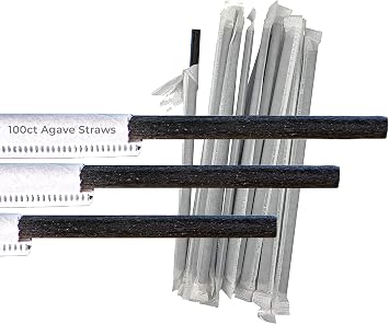 AGAVE FIBER STRAWS BLACK - 100ct Individually Wrapped Biodegradable 8.2" Straws by Ecoware. Plant Based, Eco-friendly, 100% Recyclable, Alternative to Paper & Plastic Straws