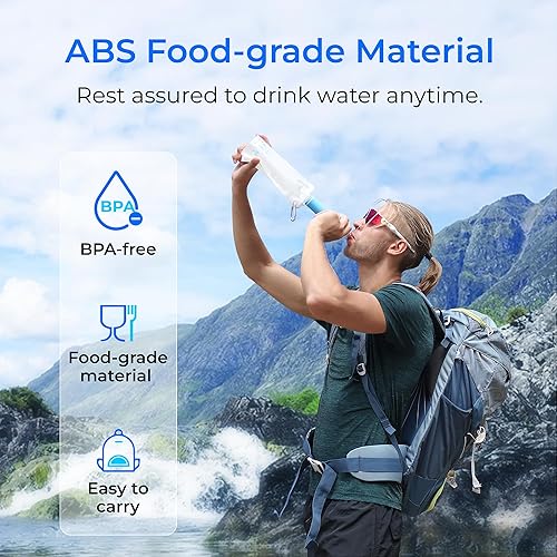 Miniatura 6 de Waterdrop Paja de filtro de agua por gravedad, sistema de filtración de agua de campamento, purificador de agua de supervivencia para viajes,