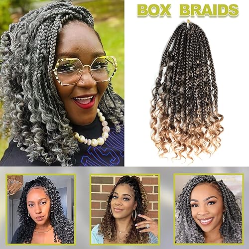 Miniatura 9 de Cabello de ganchillo gris para mujeres negras, paquete de 7 paquetes de 14 pulgadas, trenzas bohemias de ganchillo de cabello sintético de ganchillo