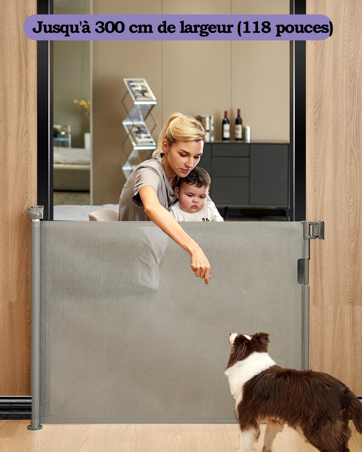 Barriere de Securite Retractable pour Bébé,0-300cm Barriere de Securite Enfant Extensible,Barriere de Securite Chien,pour Escaliers,Couloirs,Intérieur et Extérieur (Gris)