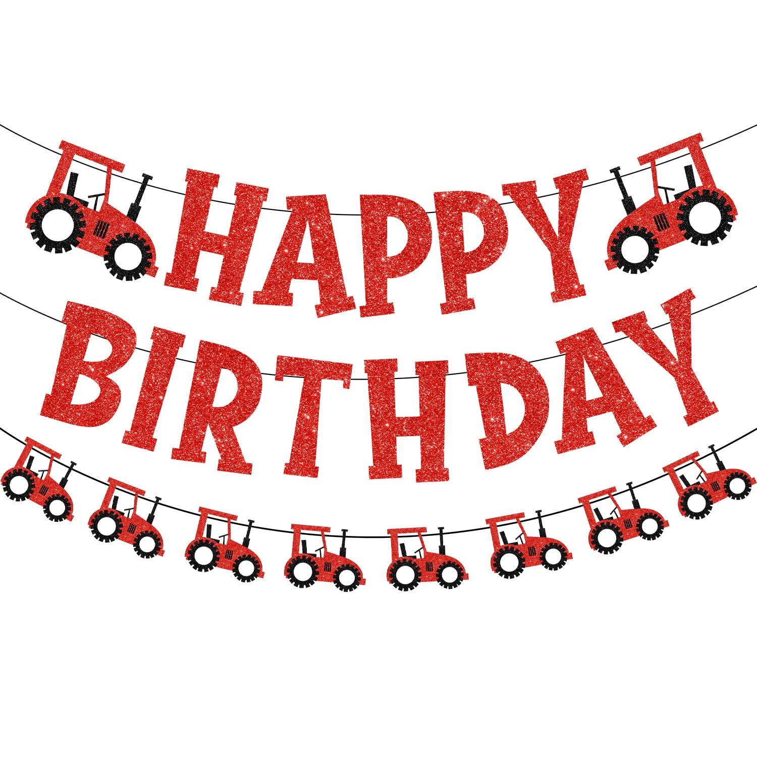 Tractor Birthday Banner Farm Red Tractor Party Decorations Red Glitter Happy Birthday Banner Tractor Garland for Kids Boys Bday Party Supplies