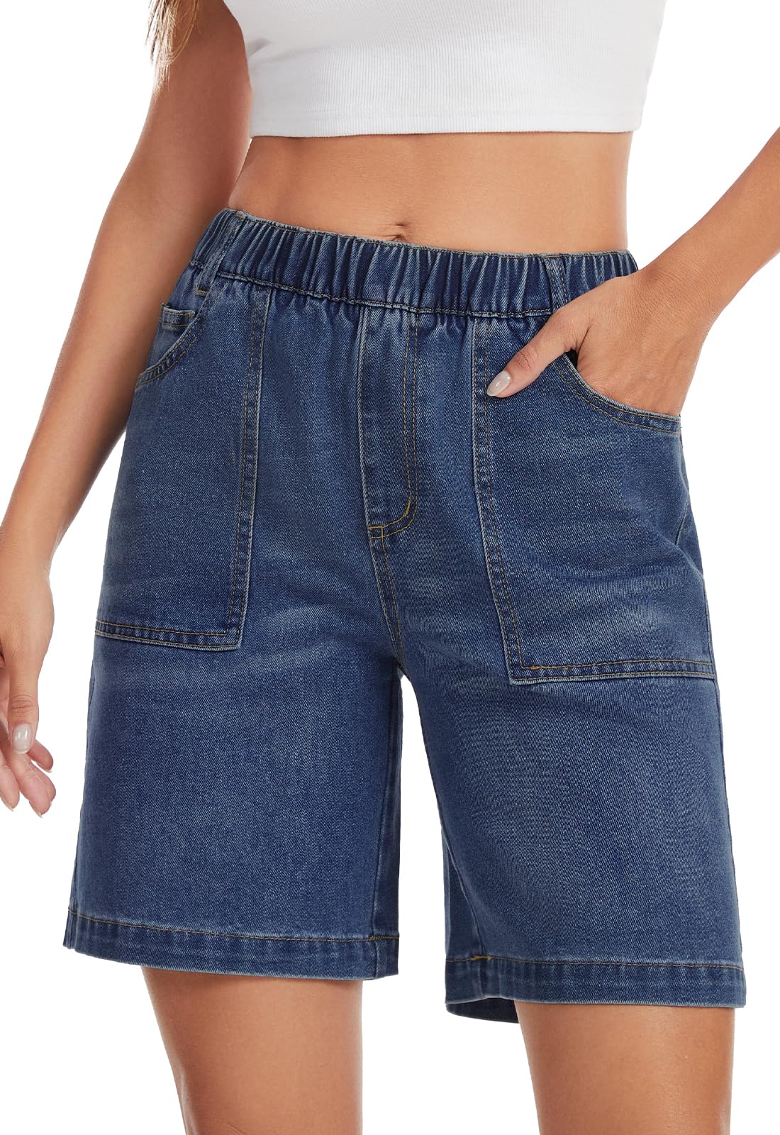 Alaster Queen Bermuda Shorts Damen Sommer Mode Kurze Hose Damen Freizeit Elastischer Bund Shorts