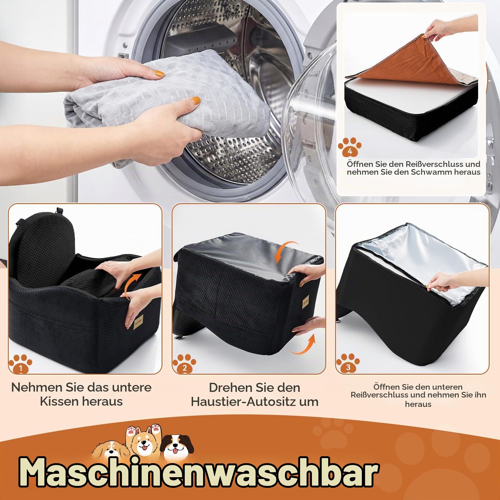 Hunde Autositz für kleine & mittlere Hunde, Wasserfest Hundesitz Auto | waschbarer Autositz Hund mit Sicherheitsgurt & Taschen, rutschfest, erhöhtes Hundebett für Rückbank & Beifahrersitz