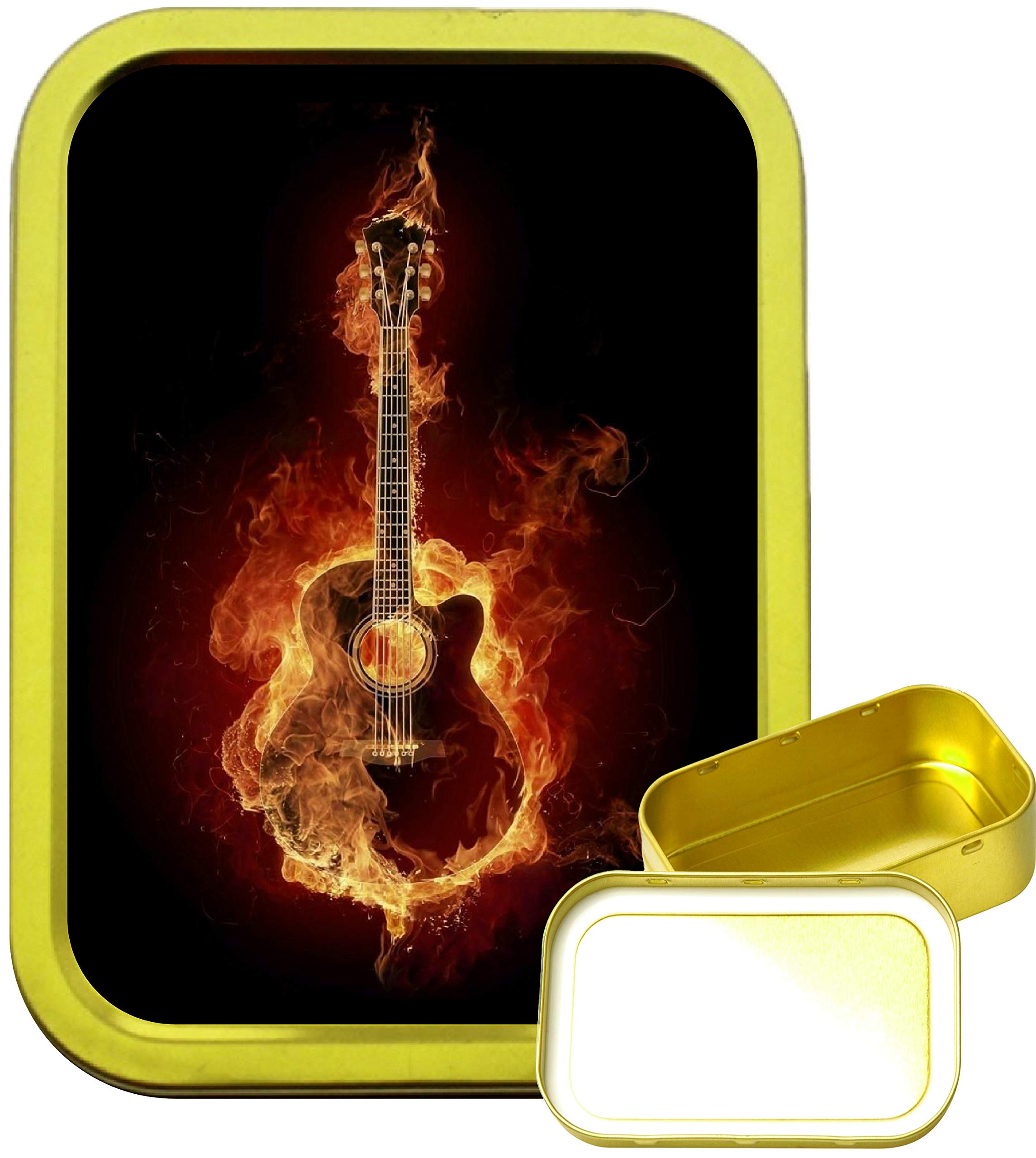 Teez Gold Flame Guitar 2Oz Tobacco Tin, 2Oz Tobacco Tin, Airtight Tobacco Tin