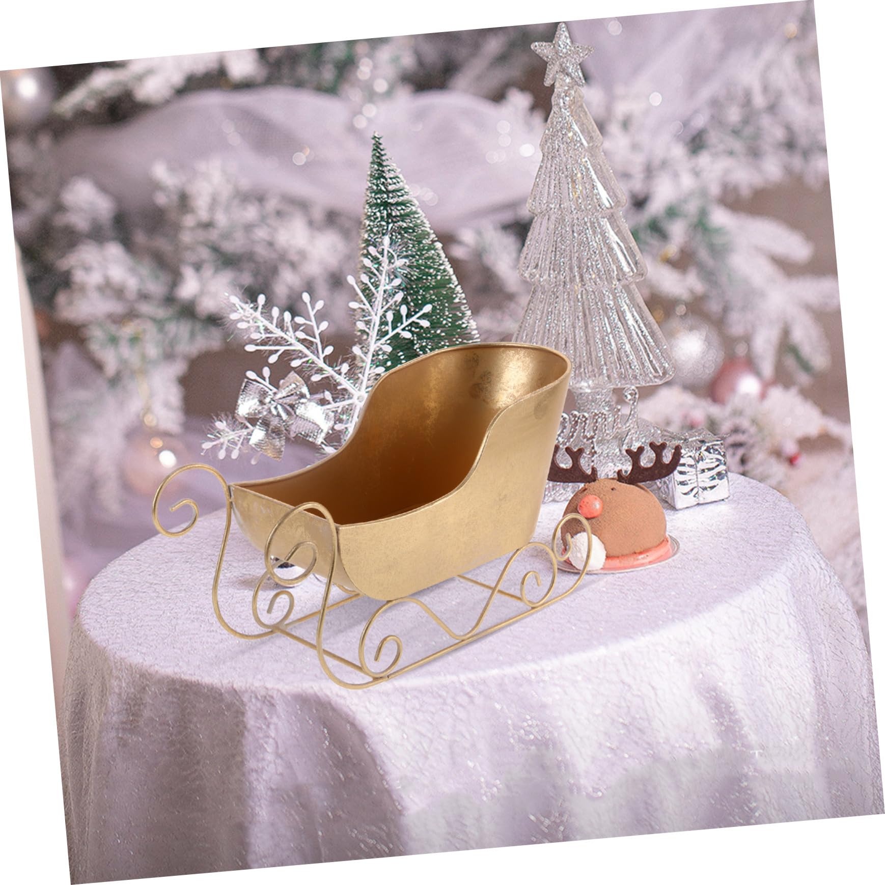 Adorno de Trineo de Hierro Dorado para Ambientación Navideña Clásica, Adecuado para Fiestas de Navidad Accesorio Decorativo para Mesa