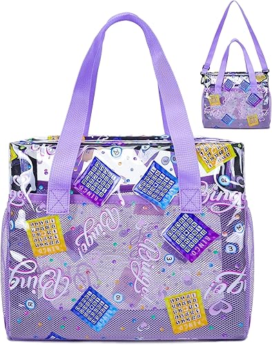 Bolsa de bingo Dauber para accesorios de bingo, bolsas de bingo moradas con bolsillos para Bingo Daubers Dabbers Bolsa de bingo transparente para
