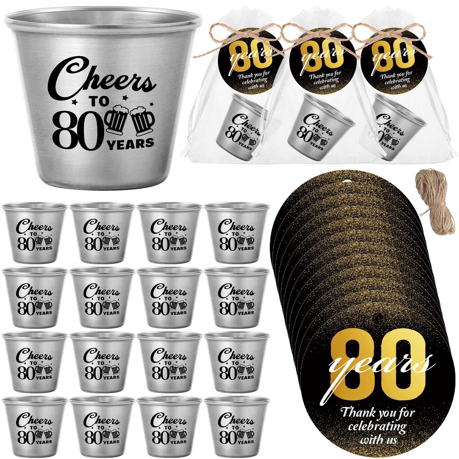 50 Set 80th Birthday Party Favors Stainless Steel Shot Glasses Cheers to 80 Year