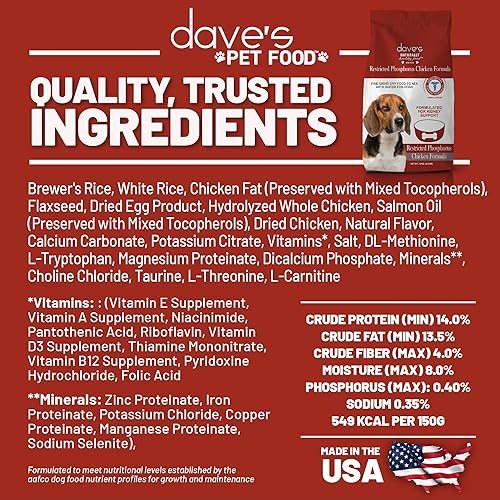 Miniatura 9 de Dave's Pet Food Kidney - Alimento para perros (fórmula de pollo desmenuzado) sin receta, bajo en fósforo, bajo en sodio, soporte renal renal