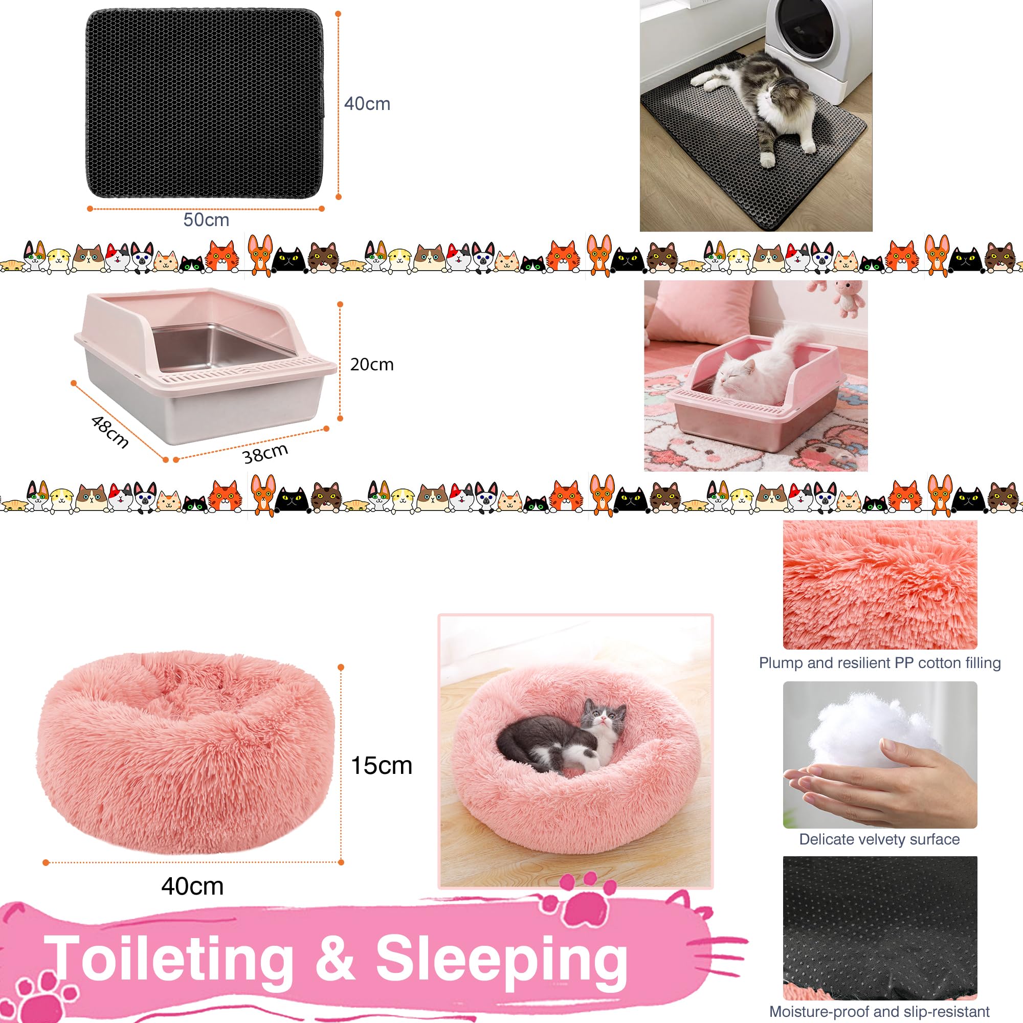 Kit de iniciación de gatitos de alta calidad de 36 piezas para gatos de interior, juego completo de artículos esenciales para gatos con caja de arena de acero inoxidable, bolsa de transporte, cama