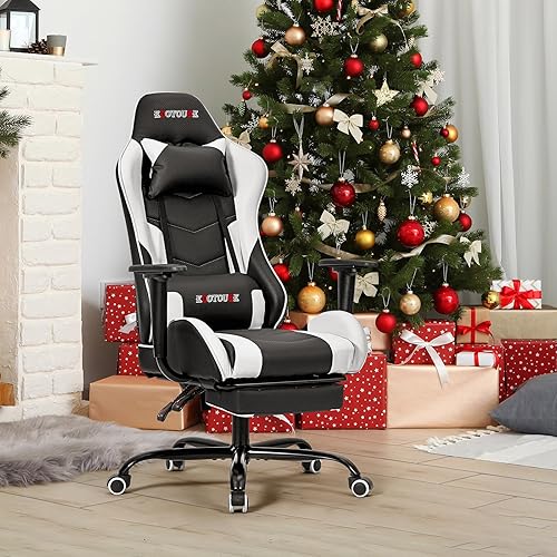 Miniatura 2 de ECOTOUGE - Silla para juegos de PC con masaje, ergonómica, silla de escritorio de oficina de carreras de cuero sintético, reclinable con
