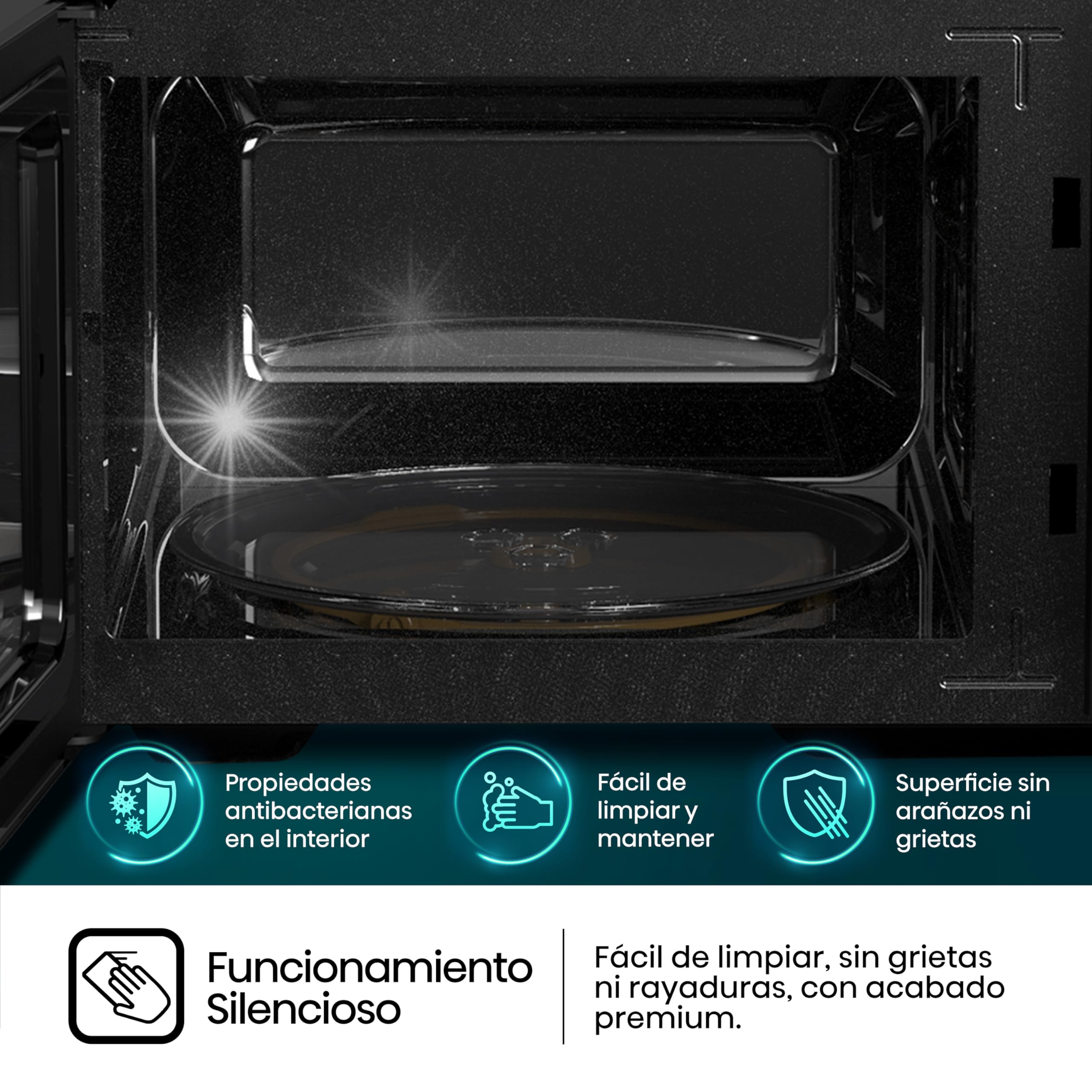 Hisense H20MOBP1HI - Microondas 20 Litros, 700W, Inverter Expert, Descongelación Rápida, Calentamiento Uniforme, Silencioso, Revestimiento Cerámico, Cristal Premium, Modo ECO, 5 Programas