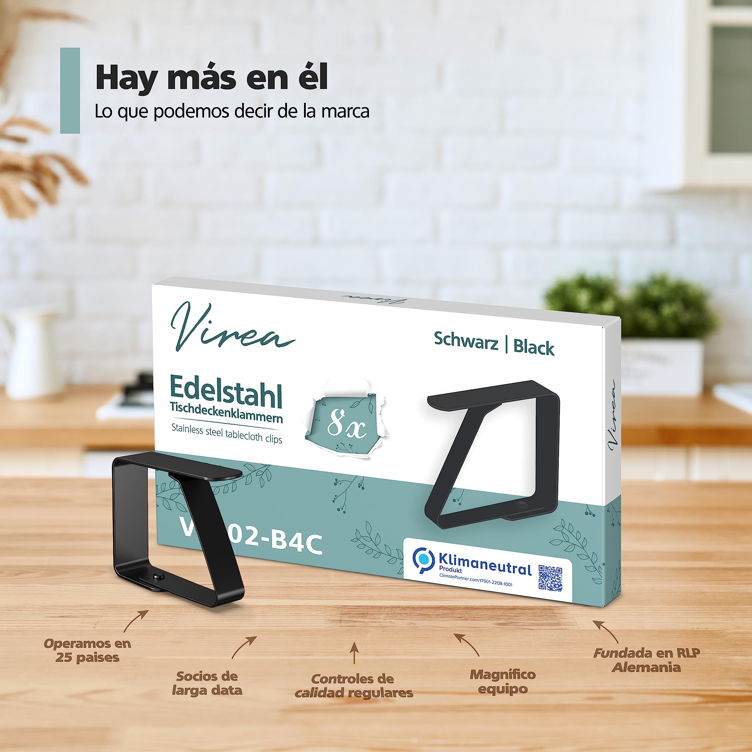 8 x Pinzas para manteles Negro para mesas con un Grosor de 3 cm - - Pinzas para manteles de Acero Inoxidable para Uso en Interiores y Exteriores - - Pinzas para manteles fáciles de Limpiar