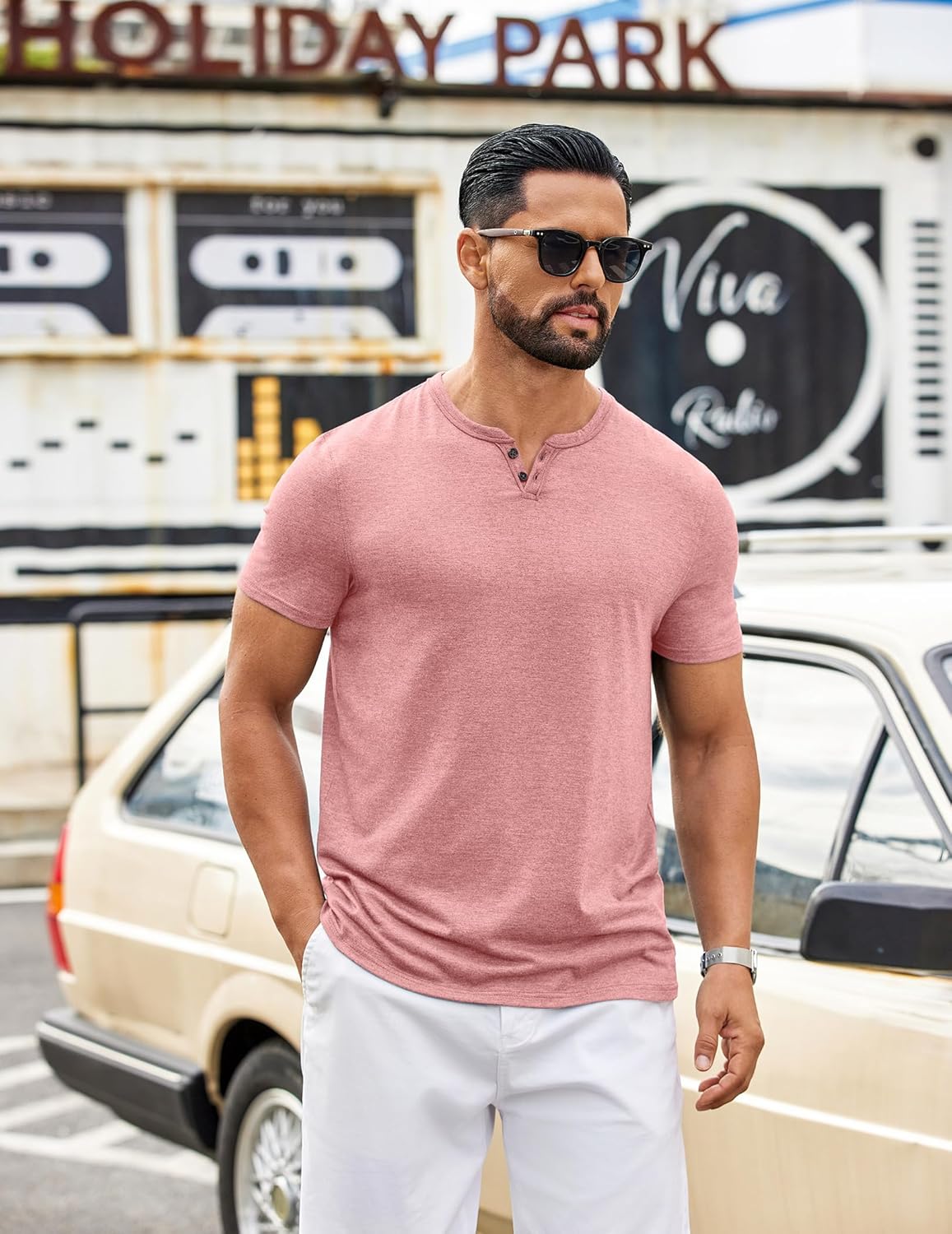 COOFANDY Men's Soft T Shirts Short Sleeve V Neck Casual T-Shirt Button Neck Tee Classic Plain Shirts - Image 2
