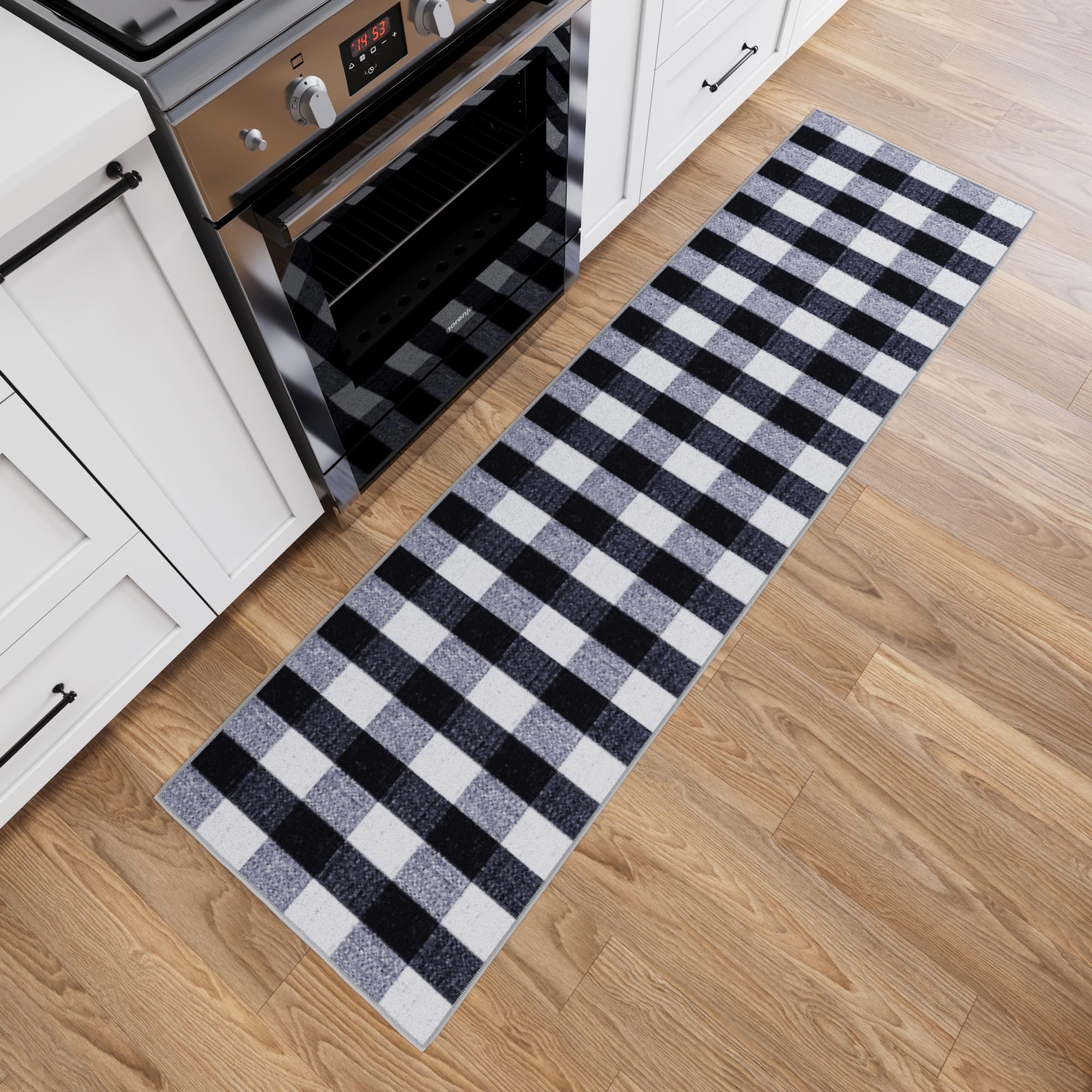 Ottomanson Hallway Runner Rug 1'10" x 7' Non Slip Buffalo Plaid Area Rugs Easy to Clean Laundry Rug Runner Durable & Pet Friendly Floor Carpet Runners