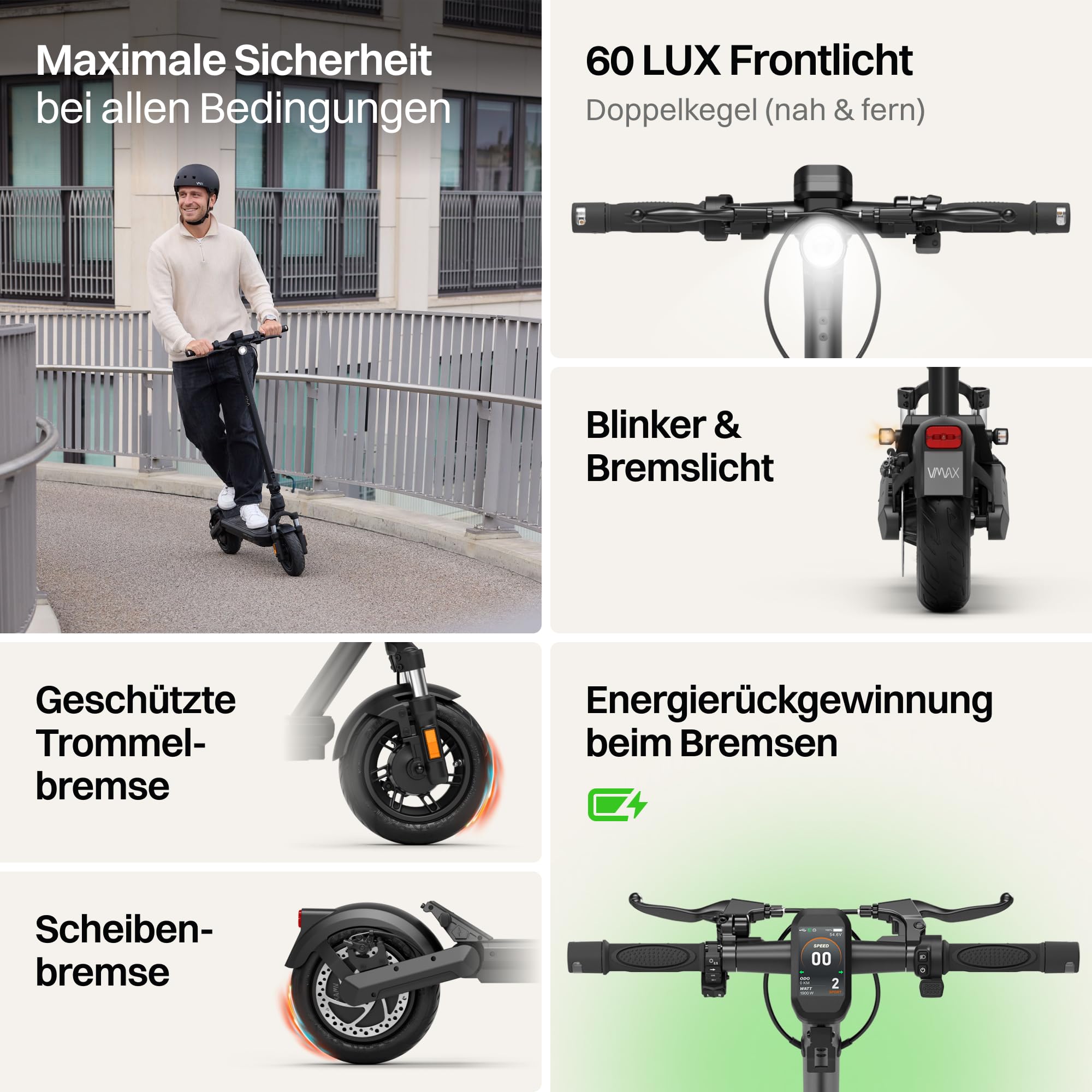 VMAX E-Scooter New VX2 Hub, Bis zu 90 km Reichweite