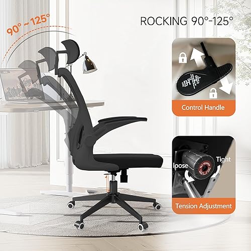 Miniatura 3 de Monhey Silla de oficina negra, silla de oficina ergonómica, silla de escritorio de oficina en casa para personas grandes y altas, silla de