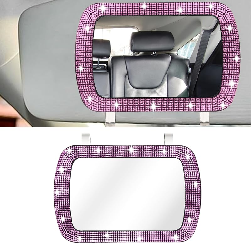 Espelho de Maquiagem para Para-Sol Automotivo BFXM com Strass Rosa – 1 unidade
