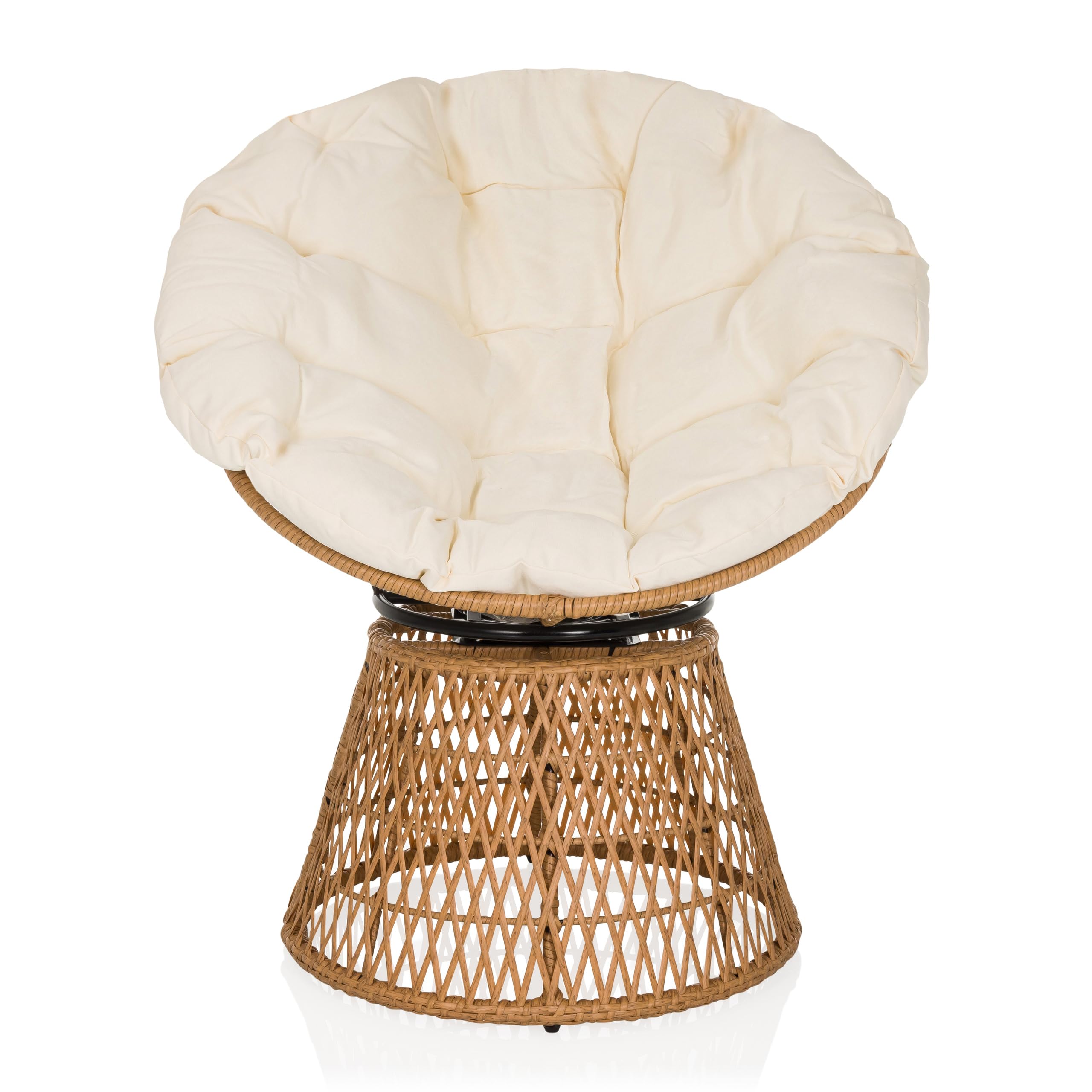 Sillón Papasan con cojín, sillón Giratorio de Exterior WEAVORA sillón de ratán Giratorio 360° para jardín balcón salón, Beige