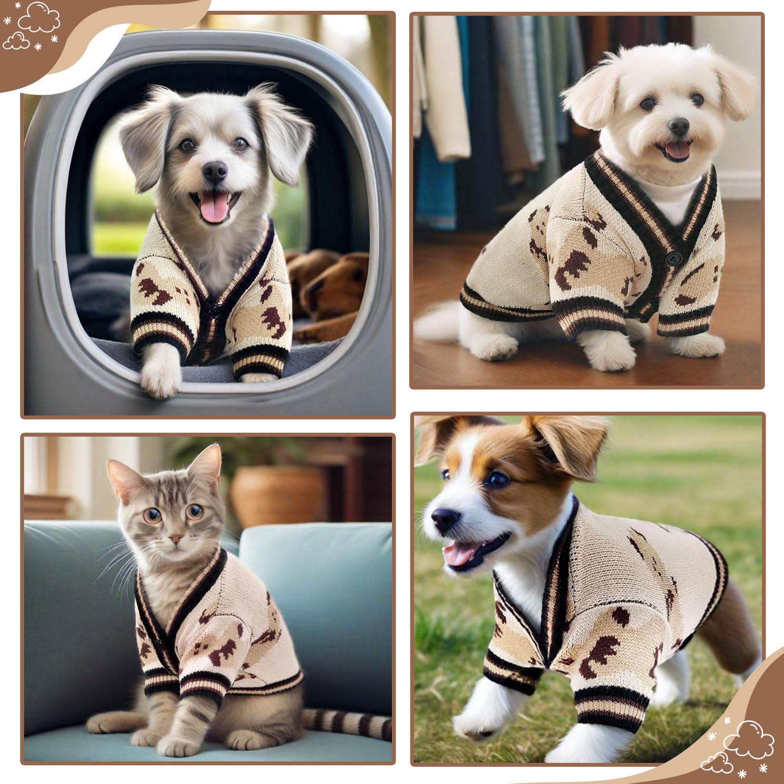 Dog Sweater Cute Bear Dog Cardigans Clothes for Small Medium Dogs Boy Girl Puppy Cat Knitted Clothes Soft Puppy Sweaters Knitting Dogs Outfit Apparel Coat(Beige,XS)