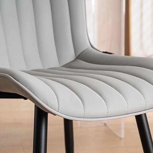 Miniatura 7 de YOUNUOKE Mid-Century - Juego de 2 sillas de comedor modernas tapizadas de piel sintética gris con patas de metal negro, silla decorativa sin brazos