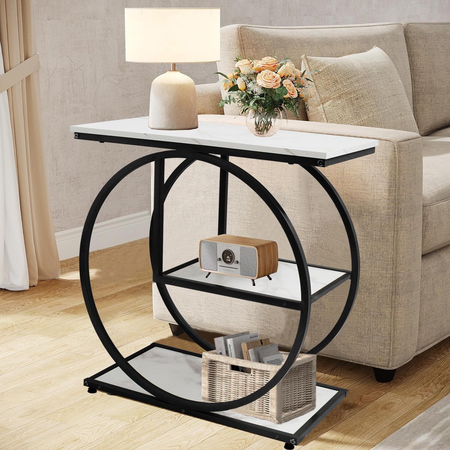 AT-VALY 3-Tier End Table, Side Table with Storage Shelves, Small Sofa Side Table for Living Room, Bedroom (Black) Black 1
