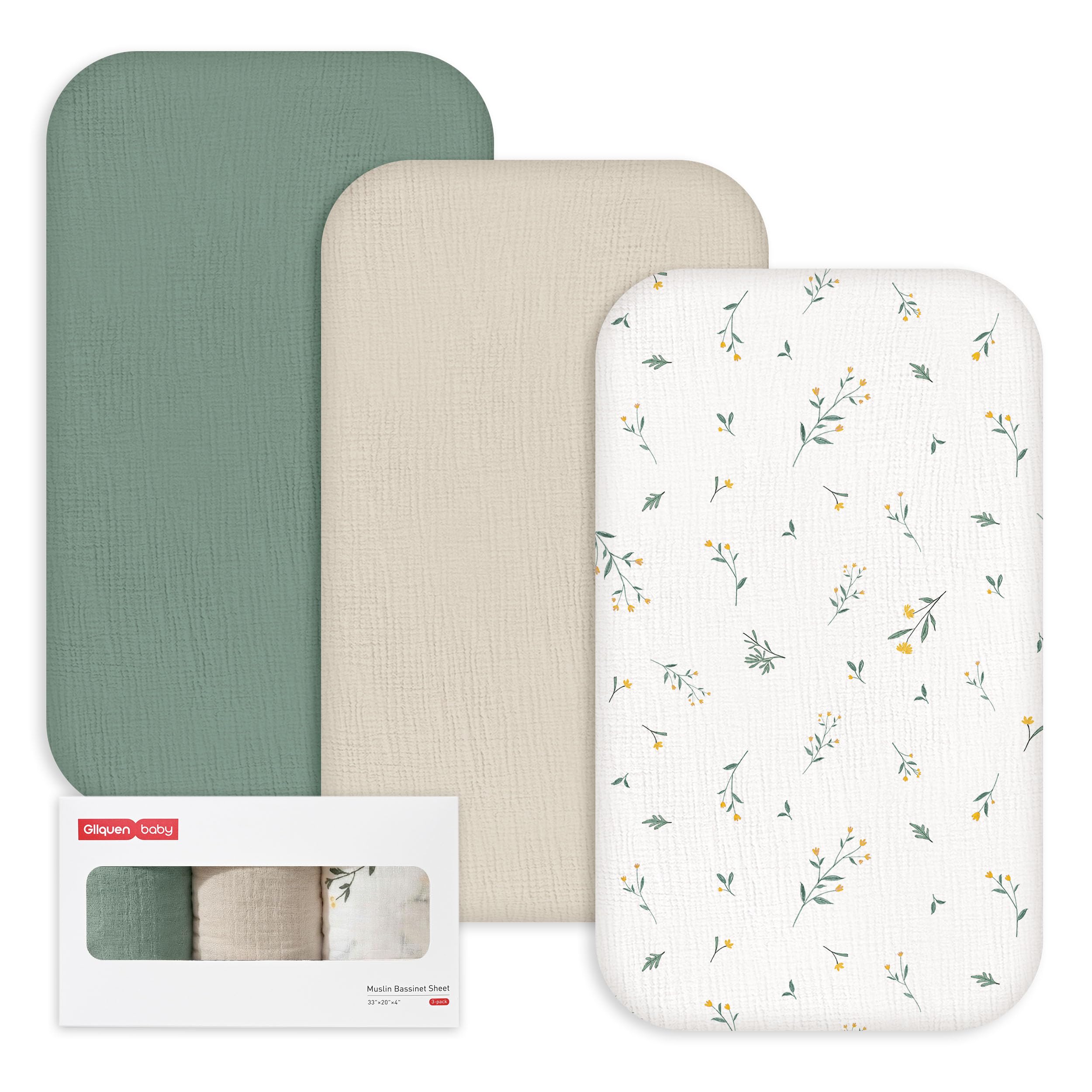 GLLQUEN 3 Pack Muslin Cotton Moses Basket Sheets 83x51 cm Pram OEKO-TEX — image 1