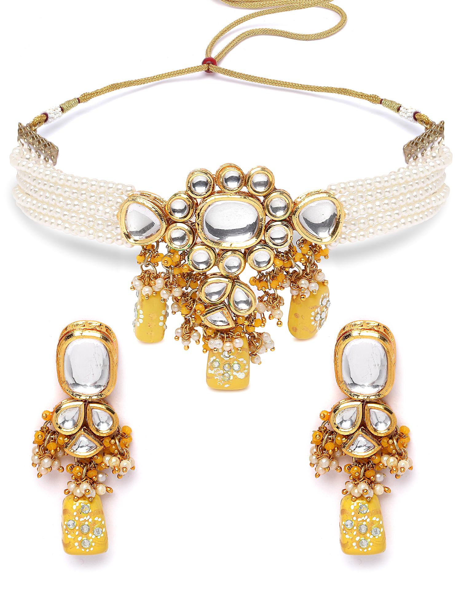 Karatcart Yellow Tumble and Pearl Studded Polki Kundan Choker Necklace Set for Women (B0CD5MDJYK) Amazon Price History, Amazon Price Tracker