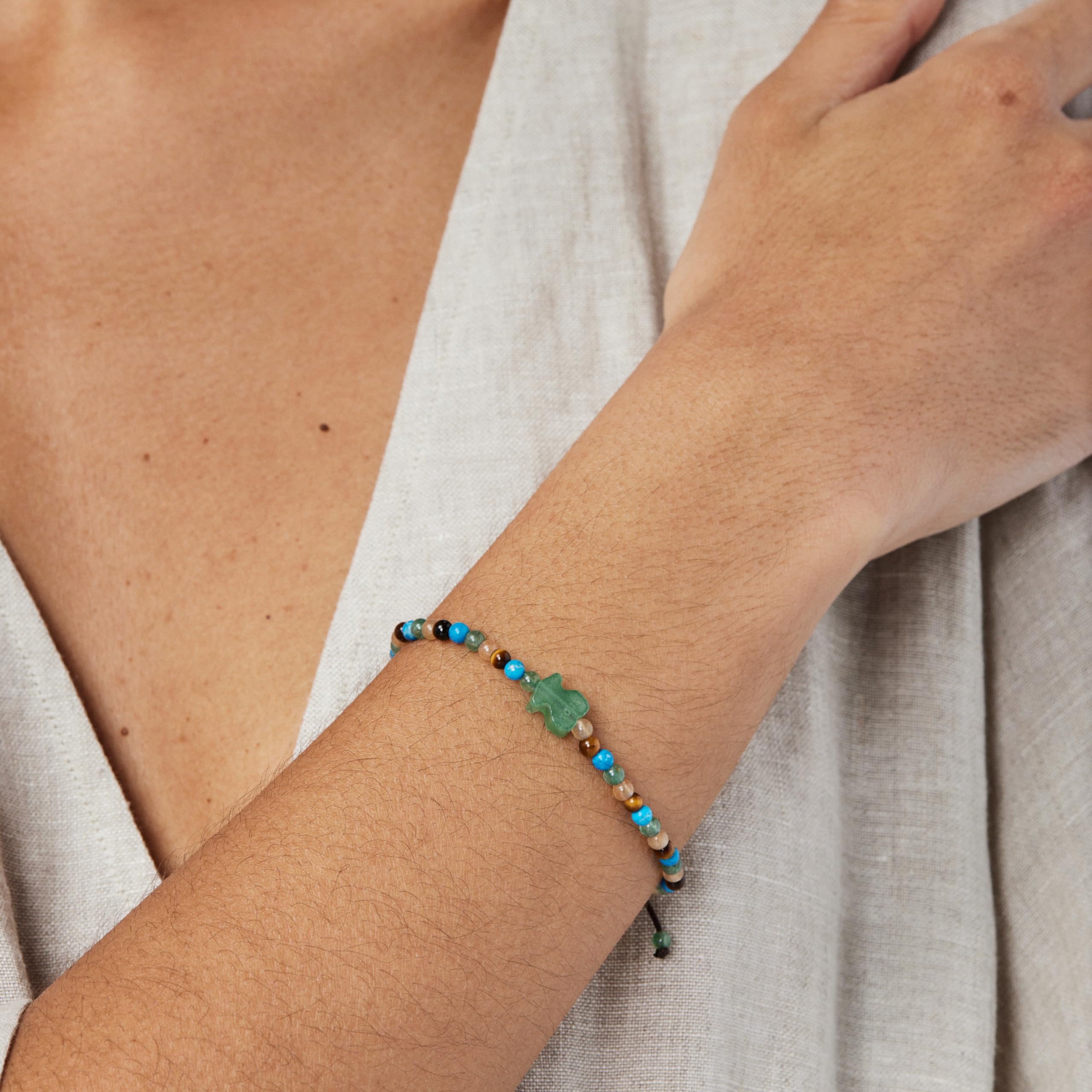 TOUS Damenarmband mit Howlith, grünem und rotem Quarzit und Tigerauge-Kugeln von 0,87cm, Schlicht und elegant, Tibet Collection