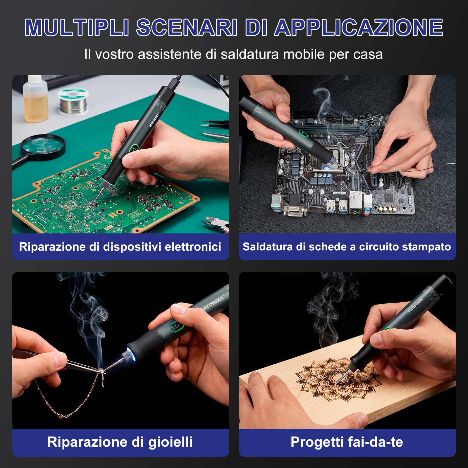 HYCHIKA Saldatore a Stagno a Batteria 2600mAh Riscaldamento Rapido 7s (200℃-450℃) Sospensione Spegnimento Auto