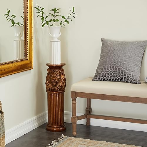 Miniatura 2 de Deco 79 Polystone Lion - Mesa de pedestal, 8 x 9 x 25 pulgadas, bronce