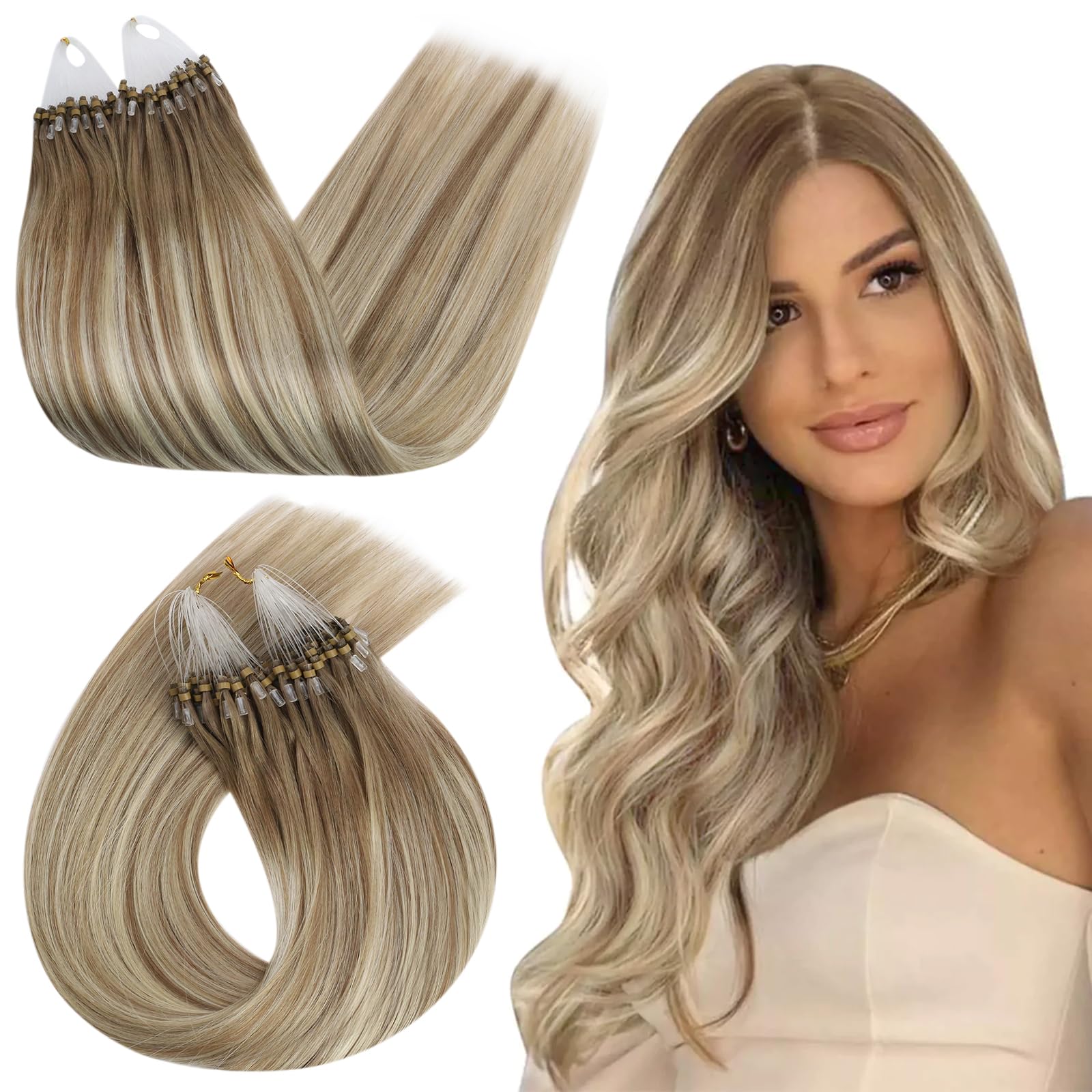 Ugeat Microlink Hair Extensions Ombre Long Length 24 Inch Balayage Micro Bead Hair Extensions Real Human Hair Balayage Light Brown Mix Ombre Long Straight By Cold Fusion 50S 50S