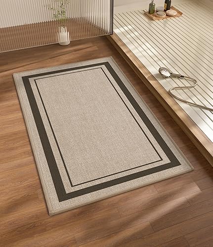 Miniatura 22 de chakme Juego de 2 alfombras de baño ultrafinas, absorbentes, antideslizantes, lavables a máquina, color beige oscuro, 17 x 24 pulgadas + tapete para