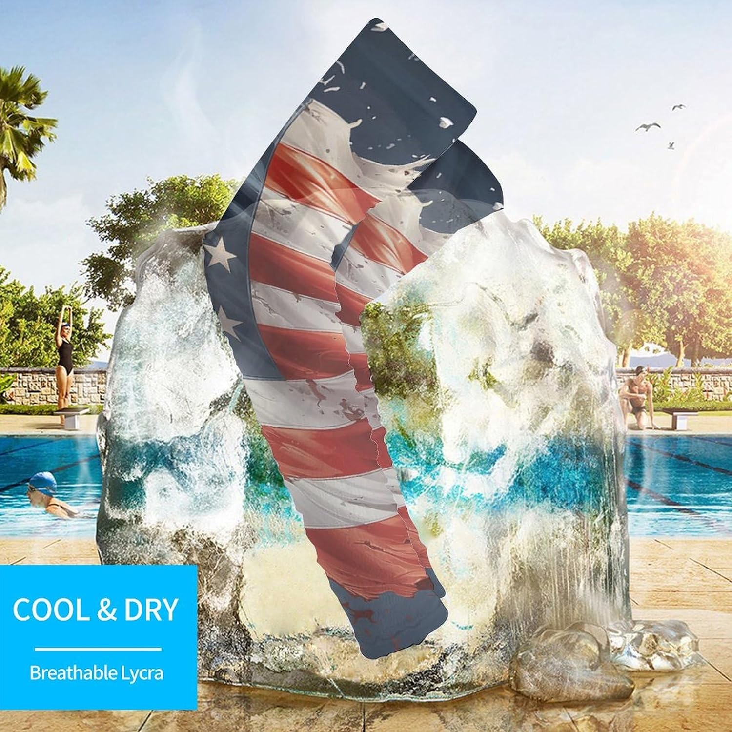 UV Sun Protection Cooling Arm Sleeves XX-Large (xx_l), Compression, Soft | Stars And Stripes Arm Covers for Sport, Breathable, Tattoo Cover Up, Portable Arm Brace for Women Men