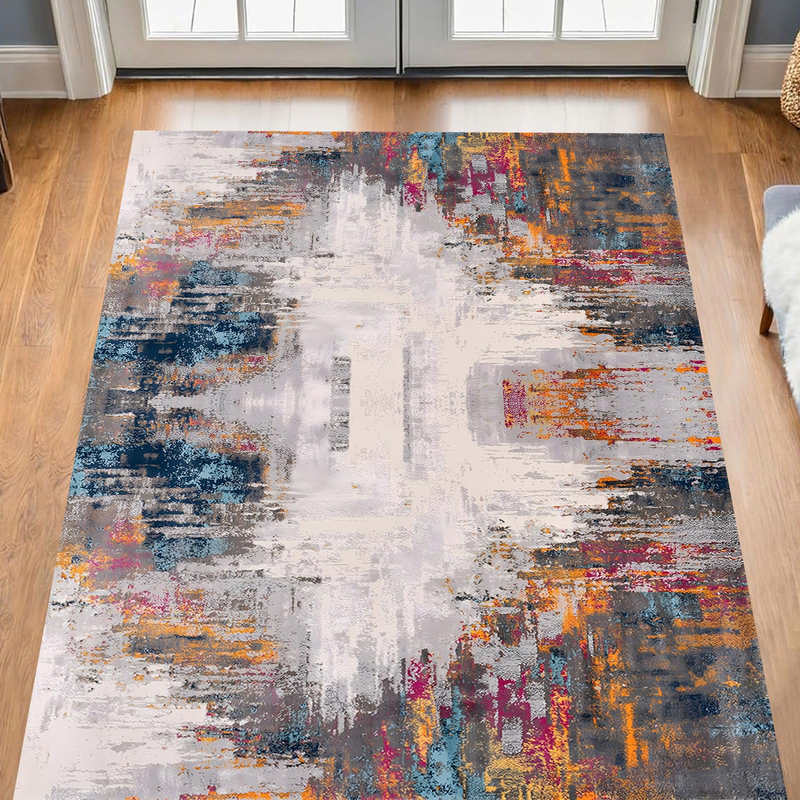 Tapis decoration maison abstrait multicolore 155x215 cm pour masquer les sols ternes