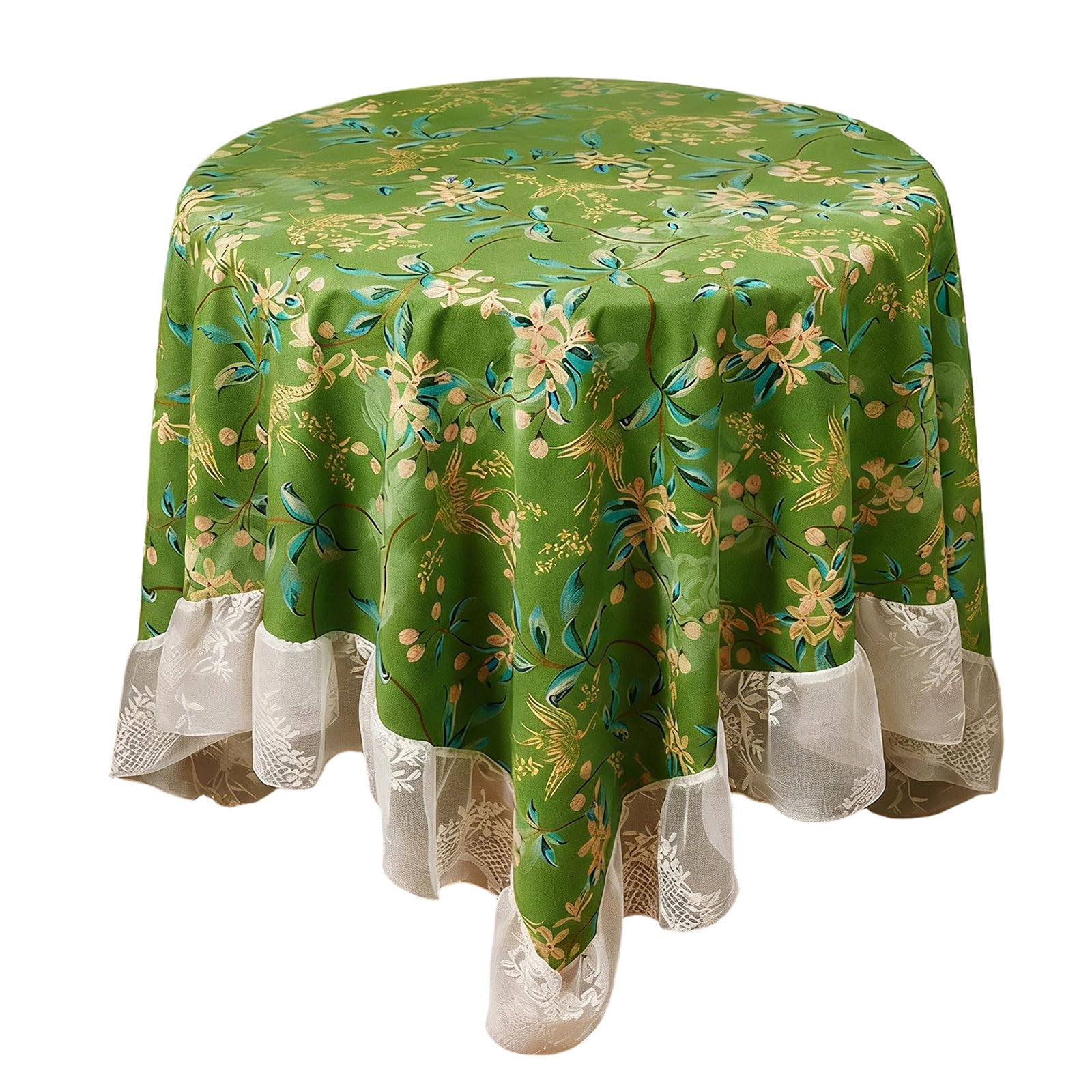 HZBB Romance Lace Trimmed Tablecloth Washable Polyester Ideal for Family Gathering Celebration Home Decoration Tablecloth
