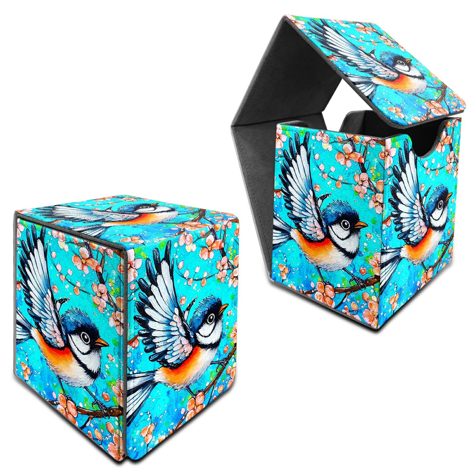 RWUTYTIUL for MTG Commander Deck Box, Card Storage Box Fits 100+ Sleeved Cards, PU Leather Large Size Strong Magnet Card Deck Case Holder for Board Game Magic MTG TCG CCG, Blue Hummingbird