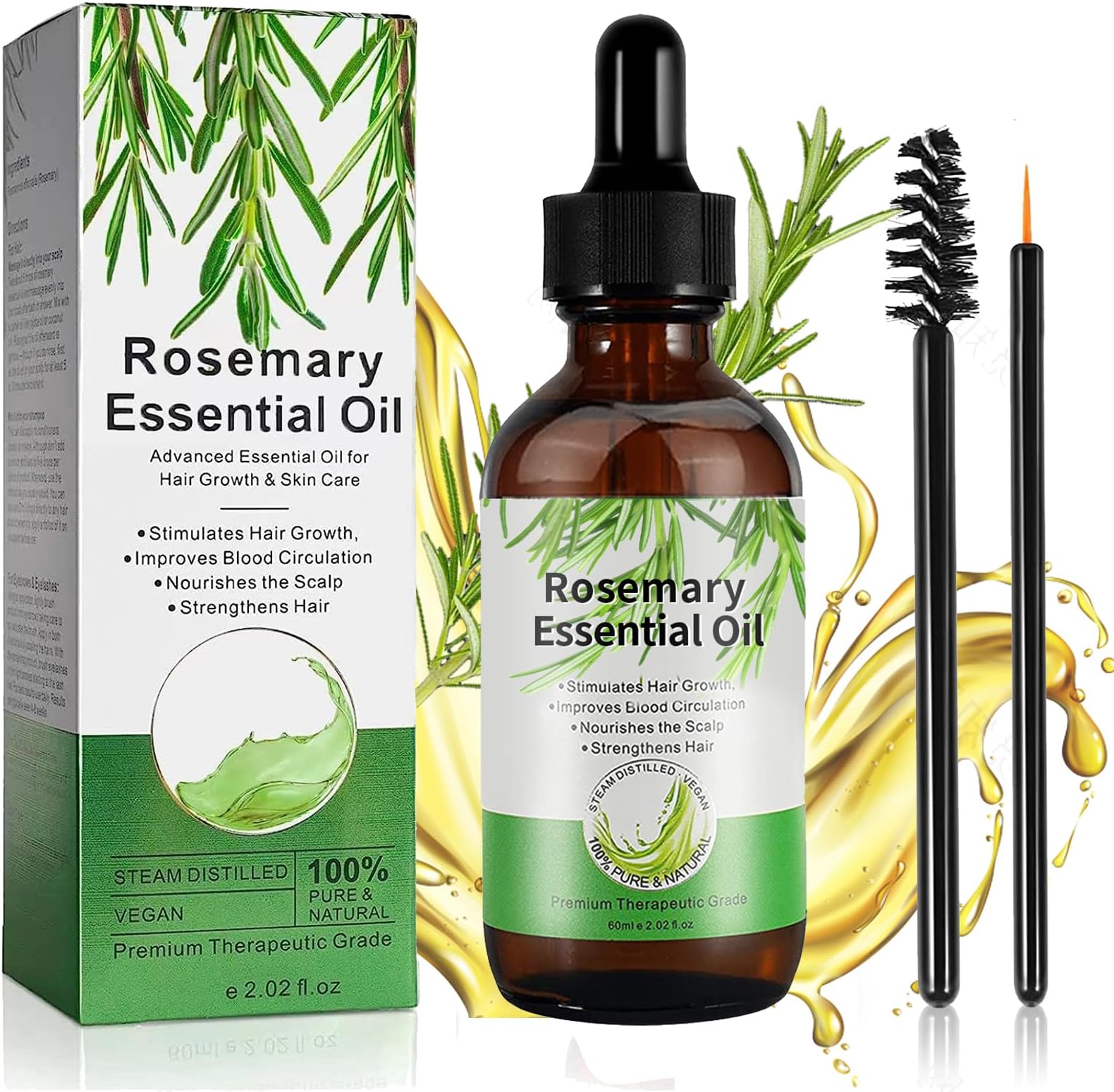 Rosemary Oil for Hair Growth, Rosemary Essential Oils for Hair Loss & Skin Care, Strengthens Hair, Nourishes Scalp, Light Weight, Non Greasy, Improves Scalp Circulation 60 ml for Unisex