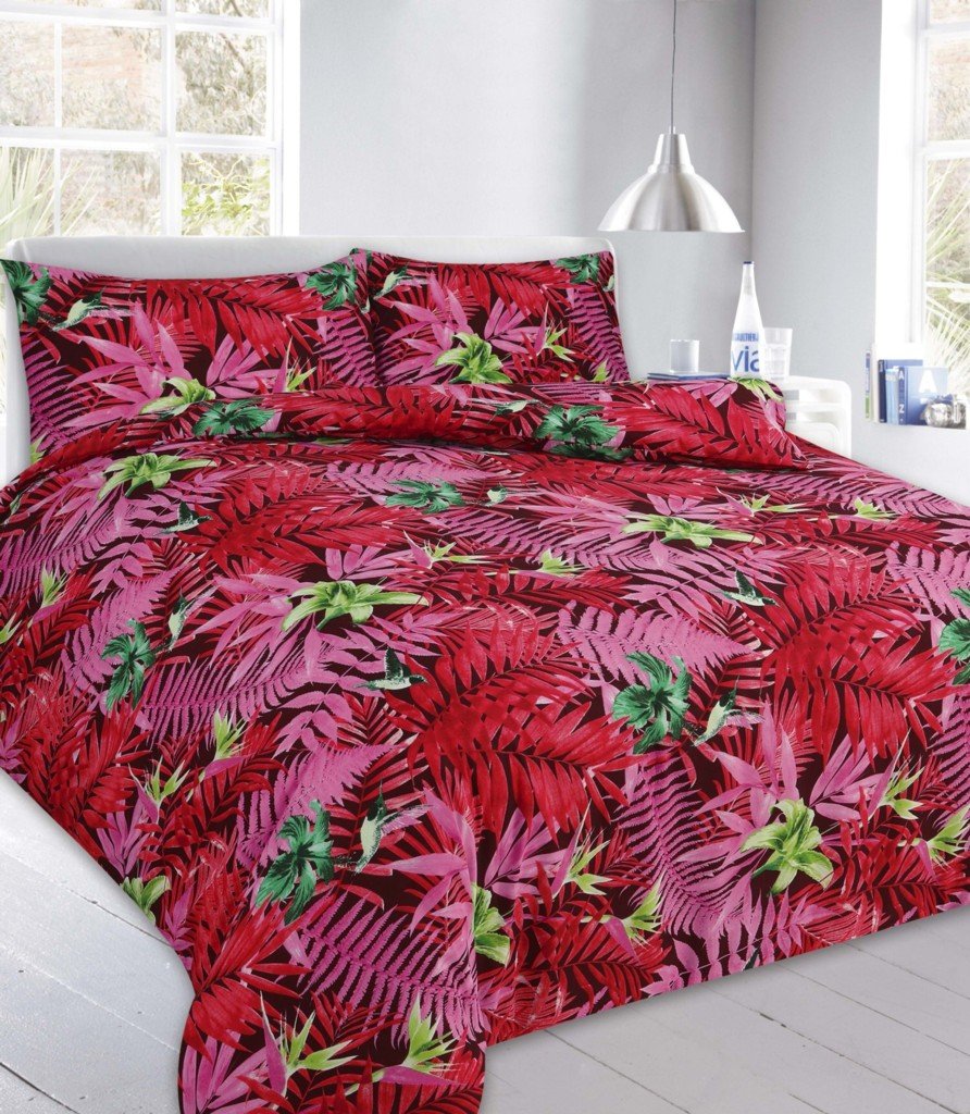 Goldstar Red Goldstar® Abby Floral Leaf Duvet Quilt Cover Polycotton Printed Bedding Set, Super King,