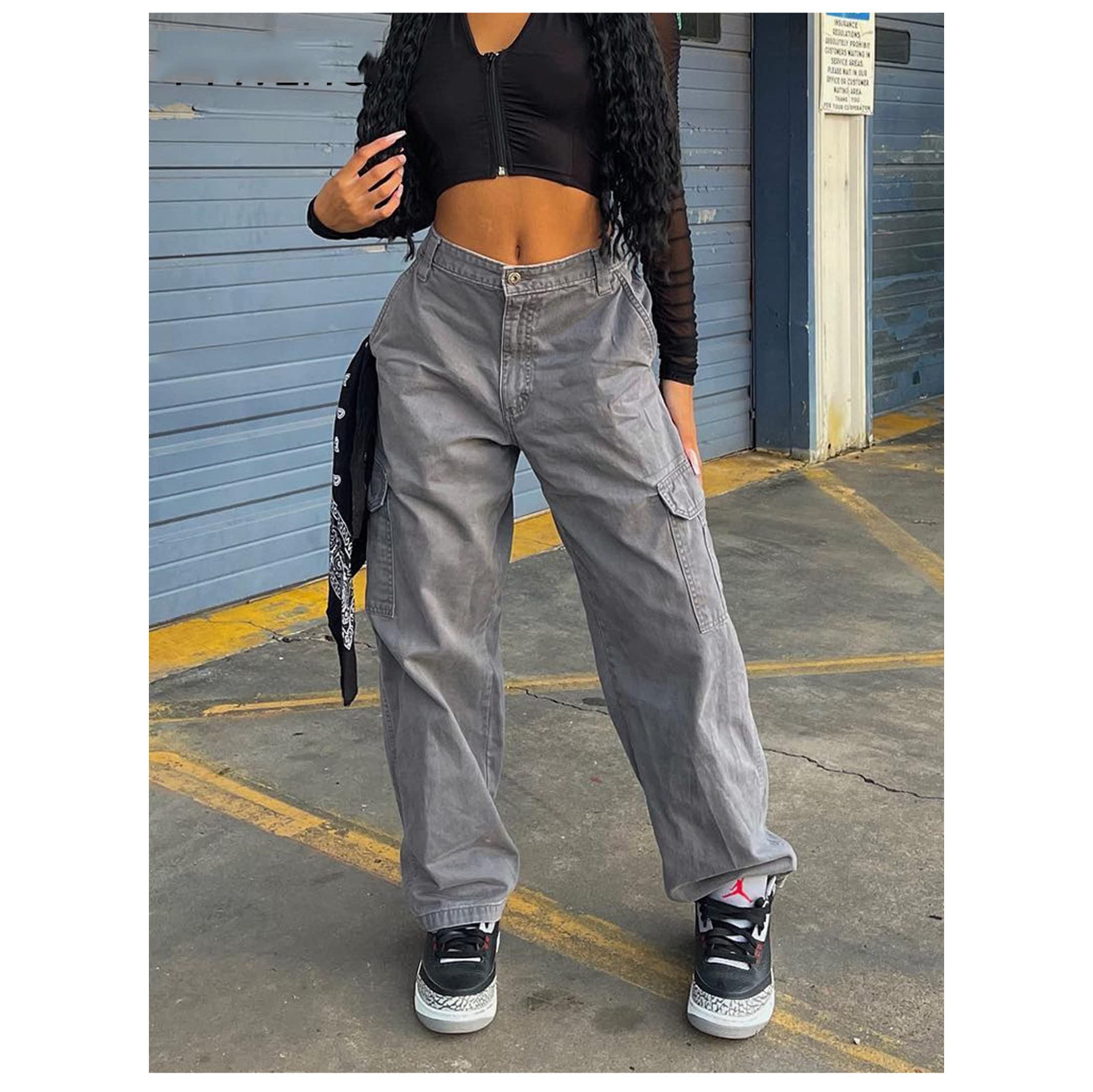 Unybwonn Jeans larghi da donna a vita alta Y2k con coulisse papillon